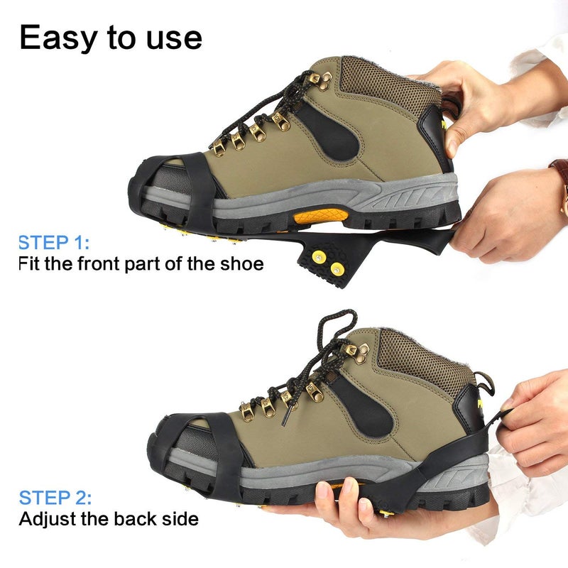 EONPOW Ice Grips, Ice & Snow Grips Cleat Over Shoe/Boot Traction Cleat Rubber Spikes Anti Slip 10 Steel Studs Crampons Slip-on Stretch Footwear (Size M) - Image 3